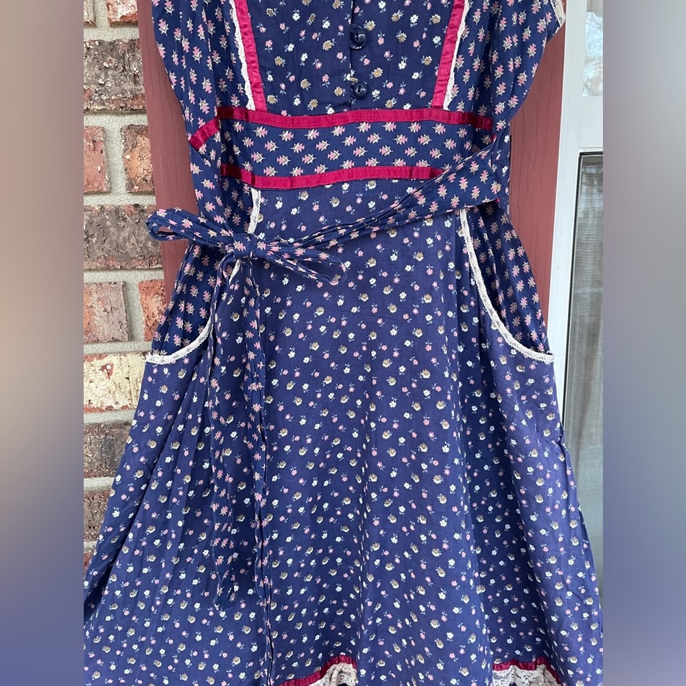 VTG 🦋Gunne Sax🦋 70’s Navy & Red Calico floral Cottage Core Prairie Dress✨ - Picture 12 of 16